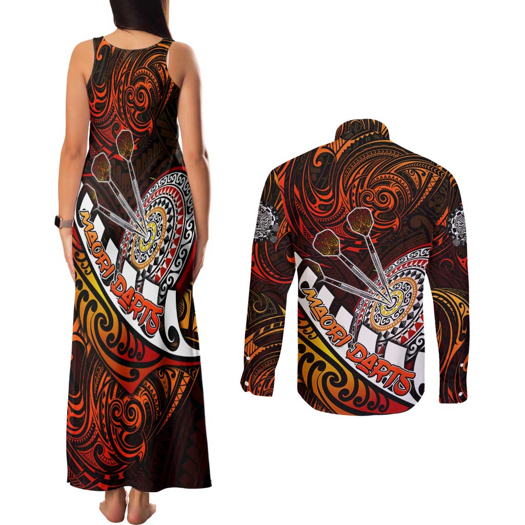 Personalised Fern Maori Darts Couples Matching Tank Maxi Dress and Long Sleeve Button Shirt New Zealand Darts