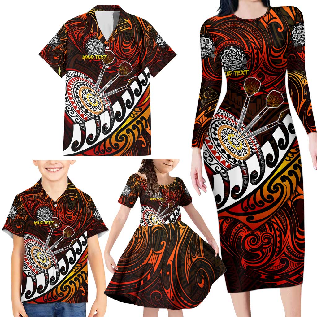 Personalised Fern Maori Darts Family Matching Long Sleeve Bodycon Dress and Hawaiian Shirt New Zealand Darts