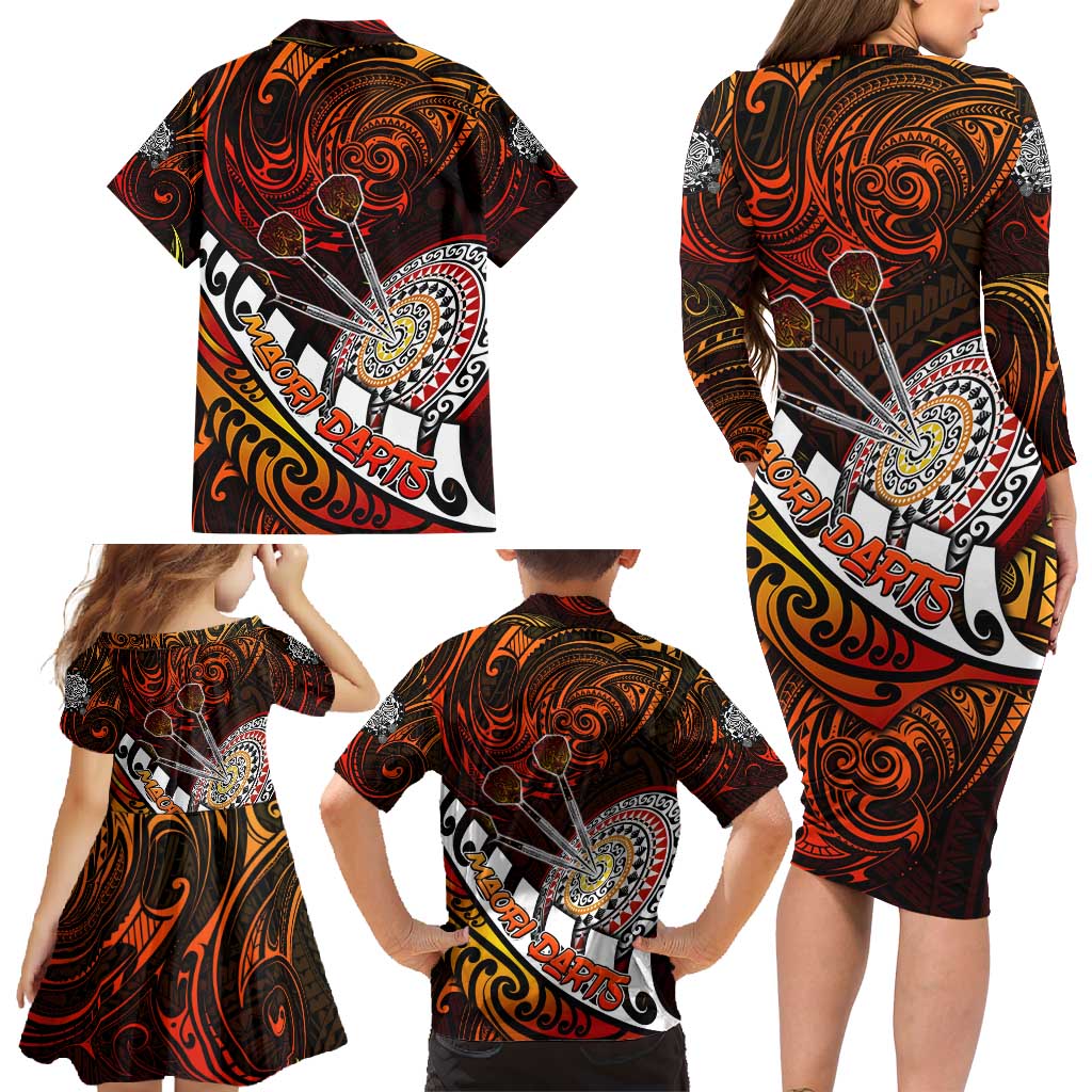 Personalised Fern Maori Darts Family Matching Long Sleeve Bodycon Dress and Hawaiian Shirt New Zealand Darts