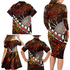 Personalised Fern Maori Darts Family Matching Long Sleeve Bodycon Dress and Hawaiian Shirt New Zealand Darts
