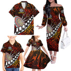 Personalised Fern Maori Darts Family Matching Off The Shoulder Long Sleeve Dress and Hawaiian Shirt New Zealand Darts