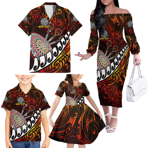 Personalised Fern Maori Darts Family Matching Off The Shoulder Long Sleeve Dress and Hawaiian Shirt New Zealand Darts