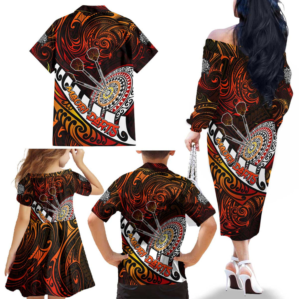 Personalised Fern Maori Darts Family Matching Off The Shoulder Long Sleeve Dress and Hawaiian Shirt New Zealand Darts