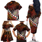 Personalised Fern Maori Darts Family Matching Off The Shoulder Long Sleeve Dress and Hawaiian Shirt New Zealand Darts