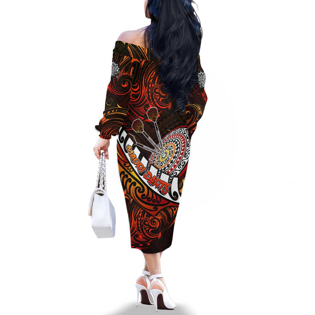 Personalised Fern Maori Darts Family Matching Off The Shoulder Long Sleeve Dress and Hawaiian Shirt New Zealand Darts