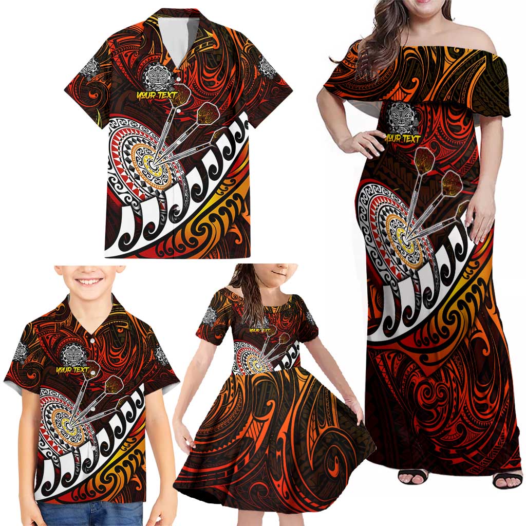 Personalised Fern Maori Darts Family Matching Off Shoulder Maxi Dress and Hawaiian Shirt New Zealand Darts