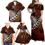 Personalised Fern Maori Darts Family Matching Off Shoulder Maxi Dress and Hawaiian Shirt New Zealand Darts