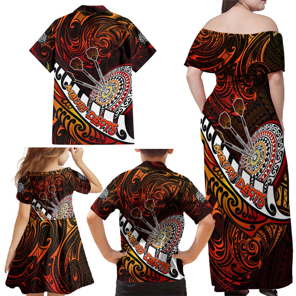 Personalised Fern Maori Darts Family Matching Off Shoulder Maxi Dress and Hawaiian Shirt New Zealand Darts