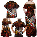 Personalised Fern Maori Darts Family Matching Off Shoulder Maxi Dress and Hawaiian Shirt New Zealand Darts