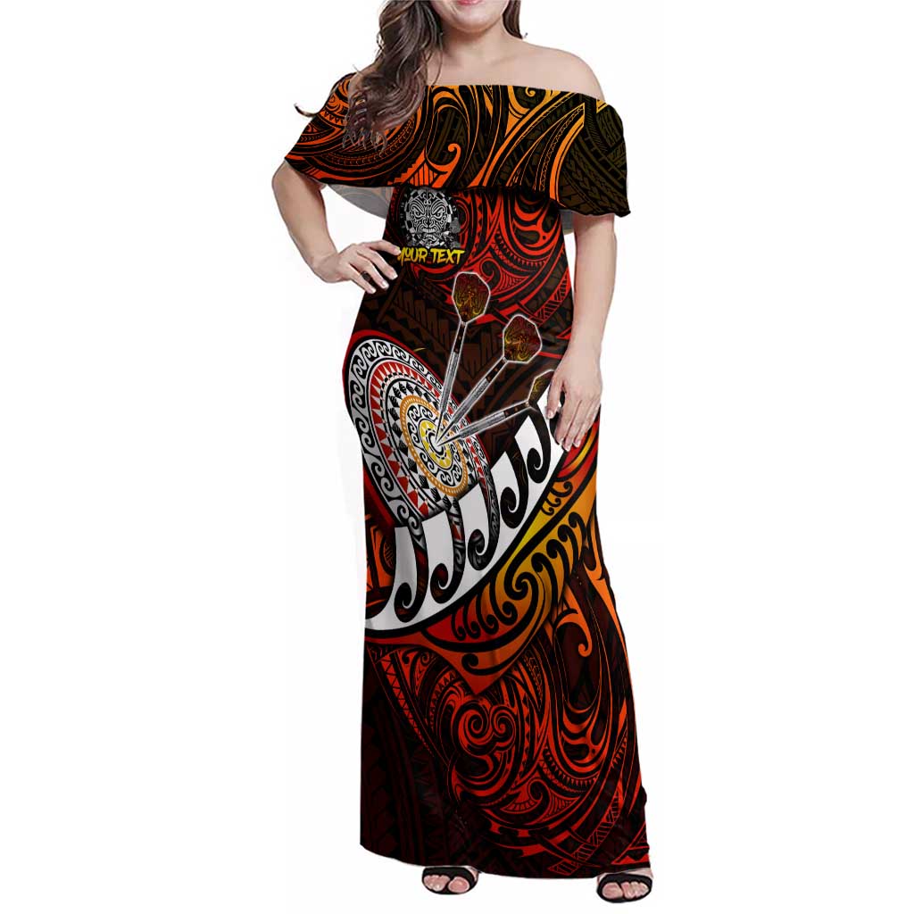 Personalised Fern Maori Darts Family Matching Off Shoulder Maxi Dress and Hawaiian Shirt New Zealand Darts
