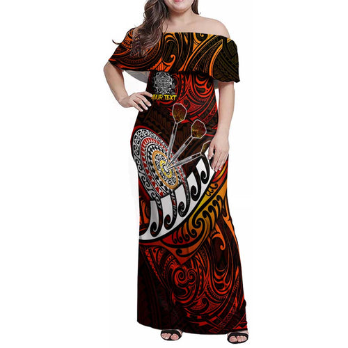 Personalised Fern Maori Darts Family Matching Off Shoulder Maxi Dress and Hawaiian Shirt New Zealand Darts