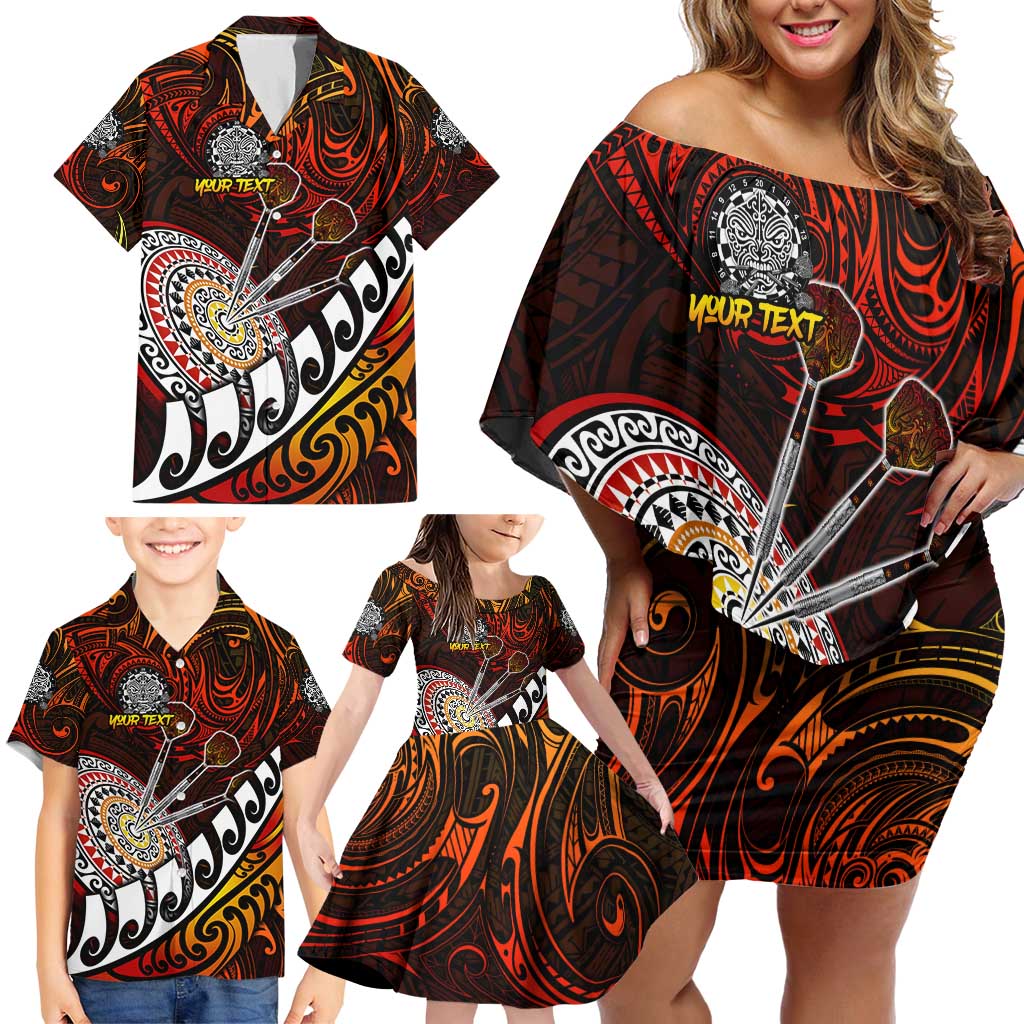 Personalised Fern Maori Darts Family Matching Off Shoulder Short Dress and Hawaiian Shirt New Zealand Darts