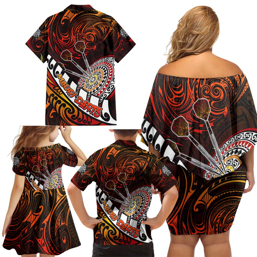 Personalised Fern Maori Darts Family Matching Off Shoulder Short Dress and Hawaiian Shirt New Zealand Darts