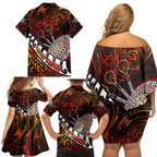Personalised Fern Maori Darts Family Matching Off Shoulder Short Dress and Hawaiian Shirt New Zealand Darts