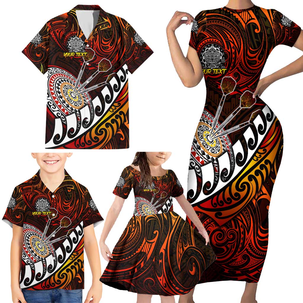 Personalised Fern Maori Darts Family Matching Short Sleeve Bodycon Dress and Hawaiian Shirt New Zealand Darts