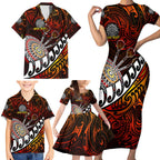 Personalised Fern Maori Darts Family Matching Short Sleeve Bodycon Dress and Hawaiian Shirt New Zealand Darts