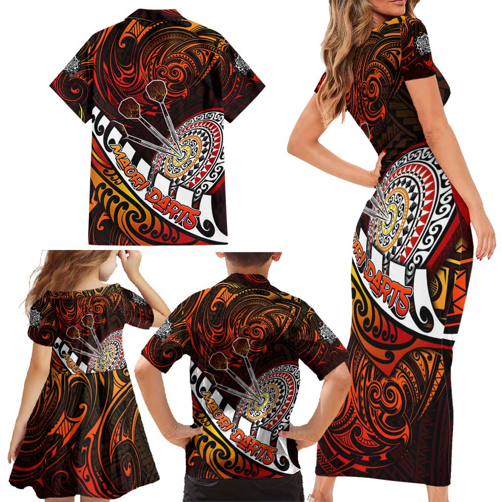 Personalised Fern Maori Darts Family Matching Short Sleeve Bodycon Dress and Hawaiian Shirt New Zealand Darts