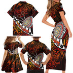 Personalised Fern Maori Darts Family Matching Short Sleeve Bodycon Dress and Hawaiian Shirt New Zealand Darts