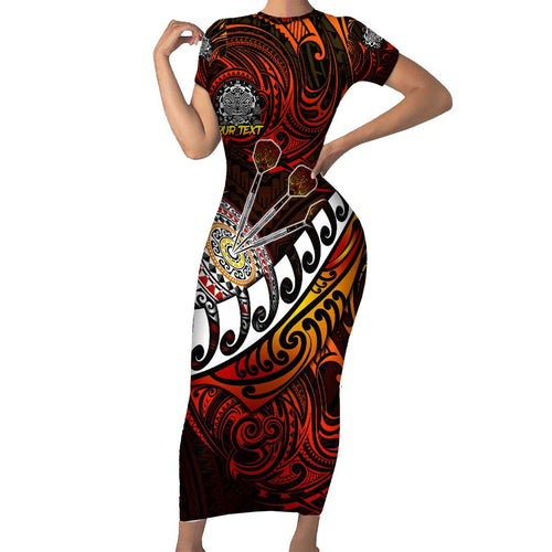 Personalised Fern Maori Darts Family Matching Short Sleeve Bodycon Dress and Hawaiian Shirt New Zealand Darts