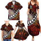 Personalised Fern Maori Darts Family Matching Summer Maxi Dress and Hawaiian Shirt New Zealand Darts