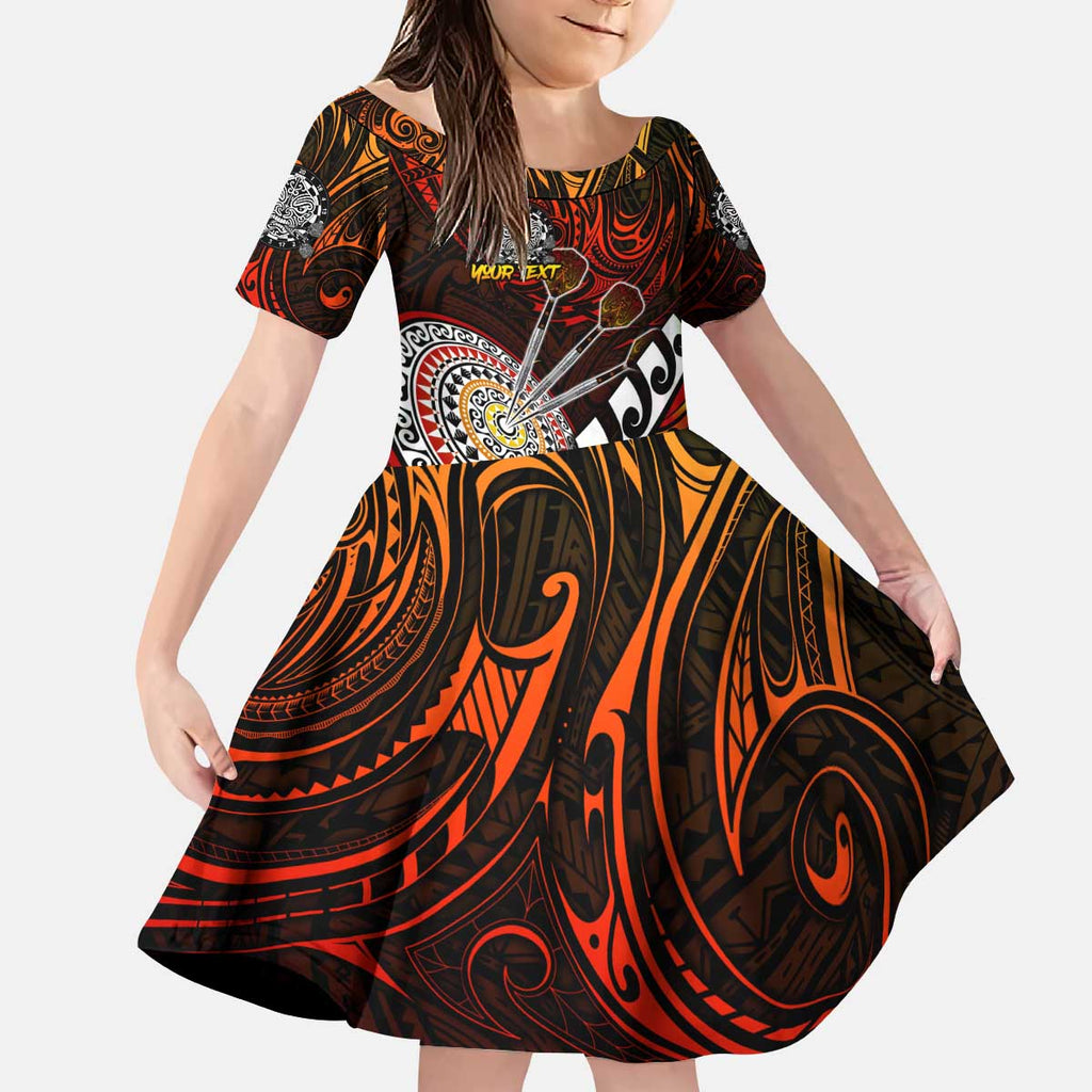 Personalised Fern Maori Darts Kid Short Sleeve Dress New Zealand Darts