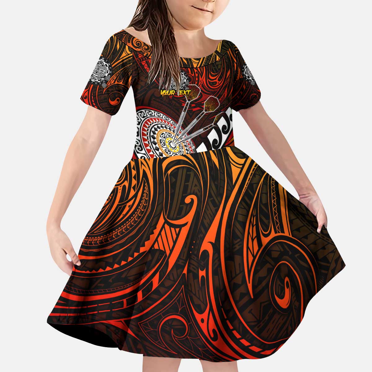 Personalised Fern Maori Darts Kid Short Sleeve Dress New Zealand Darts