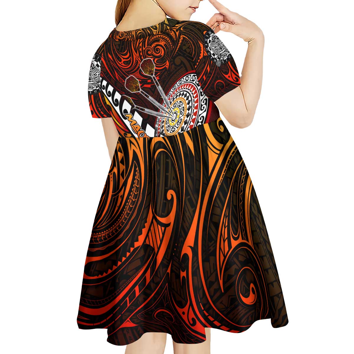Personalised Fern Maori Darts Kid Short Sleeve Dress New Zealand Darts
