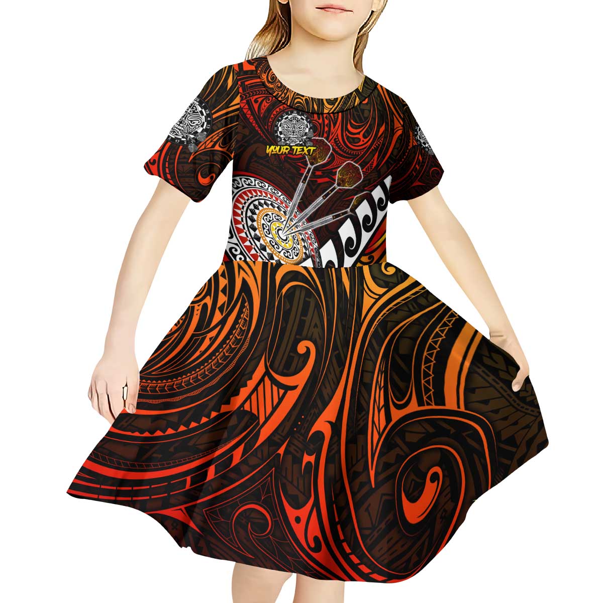 Personalised Fern Maori Darts Kid Short Sleeve Dress New Zealand Darts