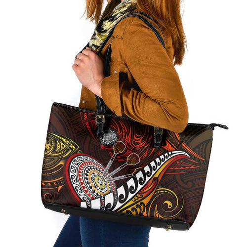 Fern Maori Darts Leather Tote Bag New Zealand Darts