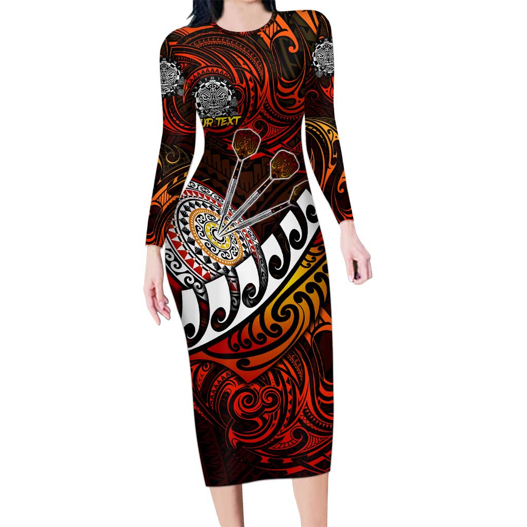 Personalised Fern Maori Darts Long Sleeve Bodycon Dress New Zealand Darts