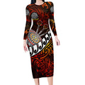 Personalised Fern Maori Darts Long Sleeve Bodycon Dress New Zealand Darts