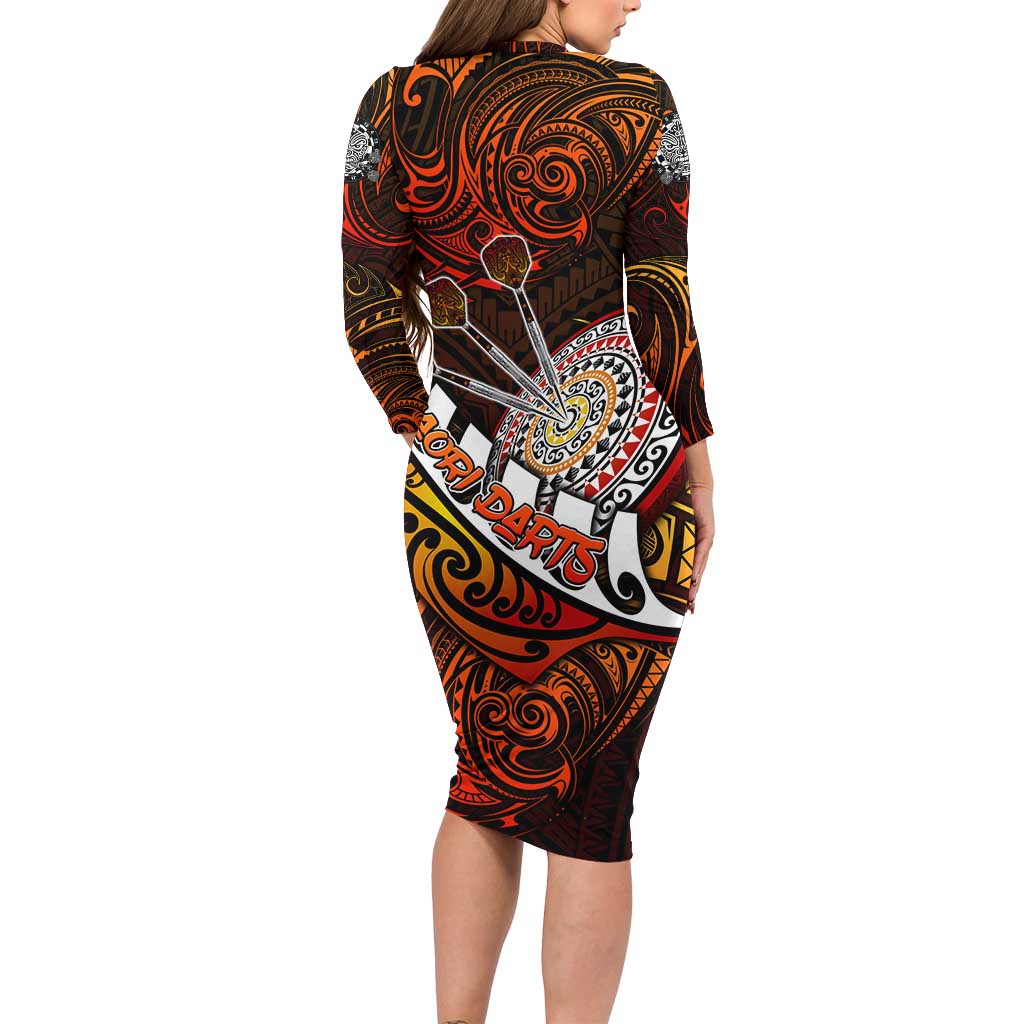 Personalised Fern Maori Darts Long Sleeve Bodycon Dress New Zealand Darts