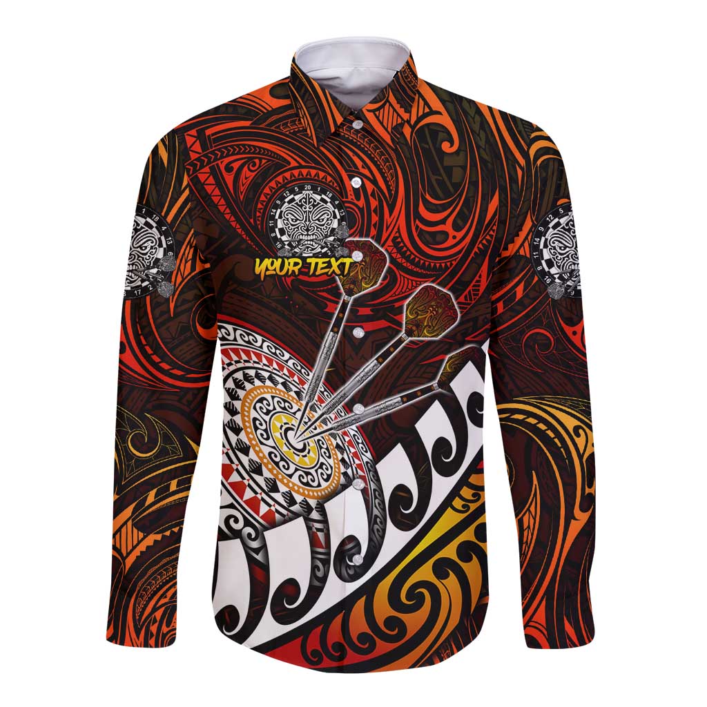 Personalised Fern Maori Darts Long Sleeve Button Shirt New Zealand Darts