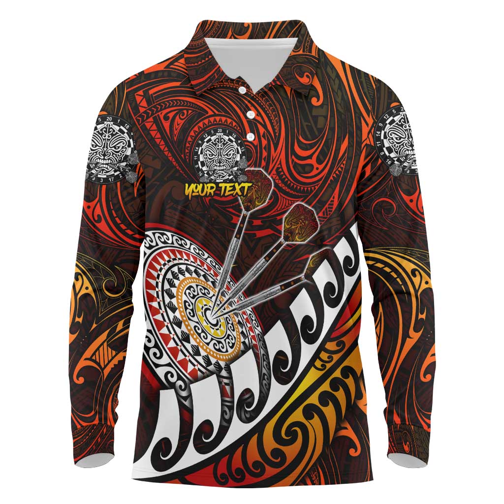 Personalised Fern Maori Darts Long Sleeve Polo Shirt New Zealand Darts
