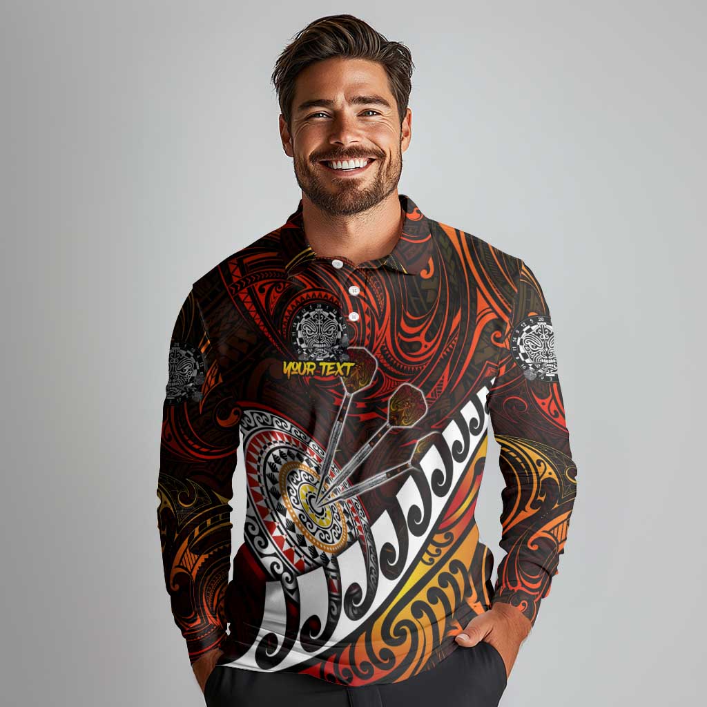 Personalised Fern Maori Darts Long Sleeve Polo Shirt New Zealand Darts