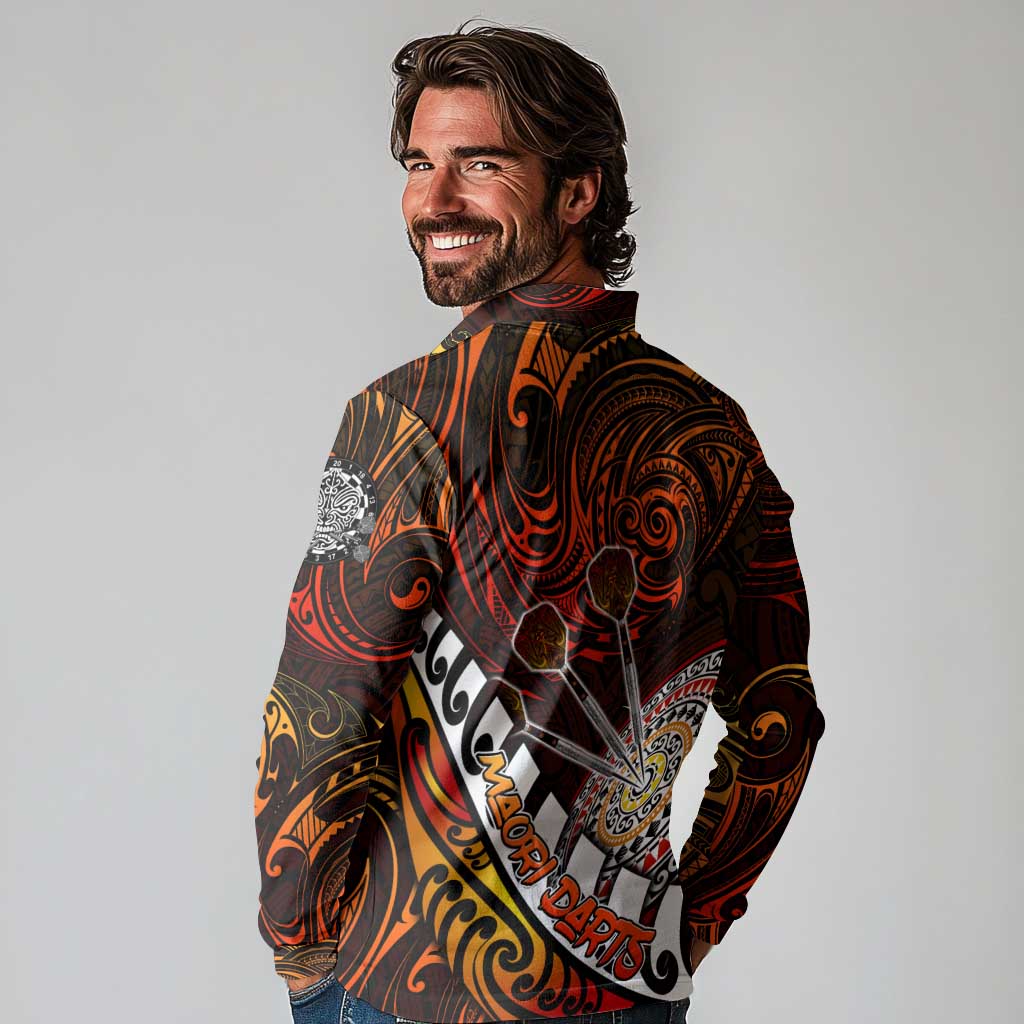 Personalised Fern Maori Darts Long Sleeve Polo Shirt New Zealand Darts