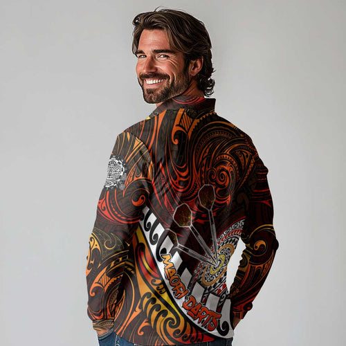 Personalised Fern Maori Darts Long Sleeve Polo Shirt New Zealand Darts
