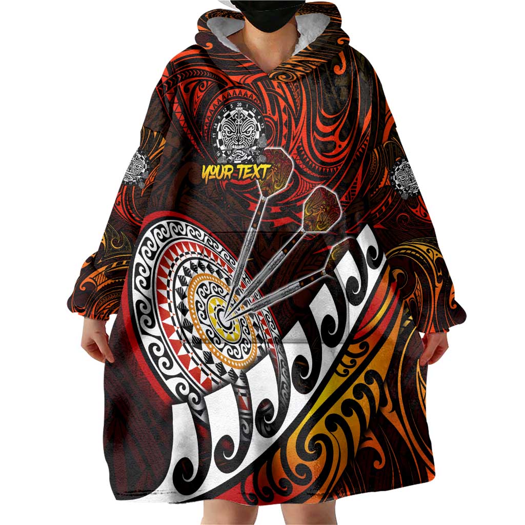 Personalised Fern Maori Darts Wearable Blanket Hoodie New Zealand Darts