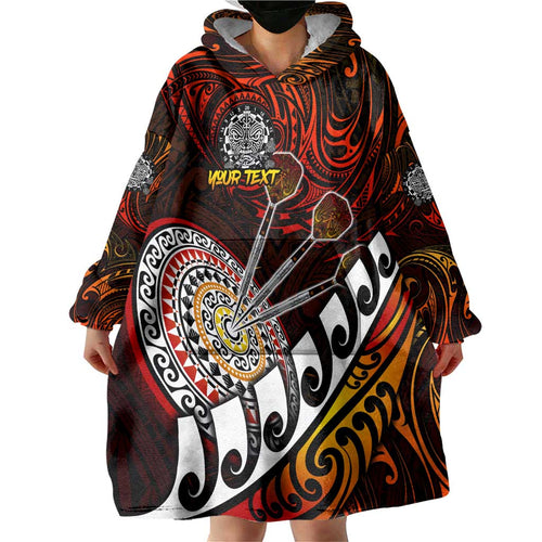 Personalised Fern Maori Darts Wearable Blanket Hoodie New Zealand Darts