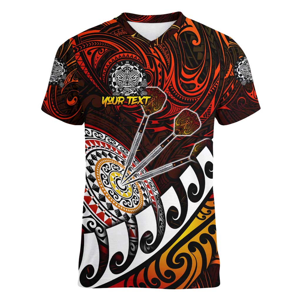 Personalised Fern Maori Darts Women V-Neck T-Shirt New Zealand Darts