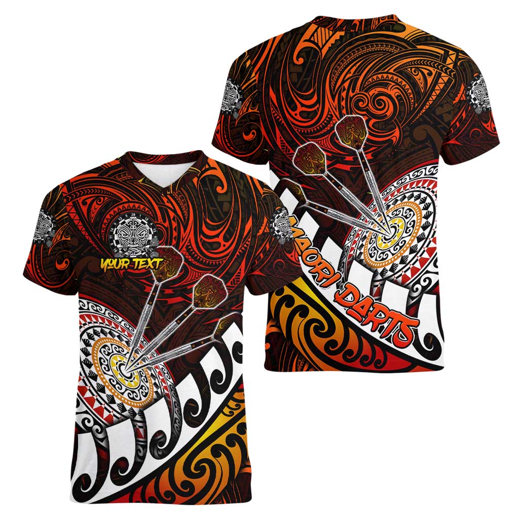 Personalised Fern Maori Darts Women V-Neck T-Shirt New Zealand Darts