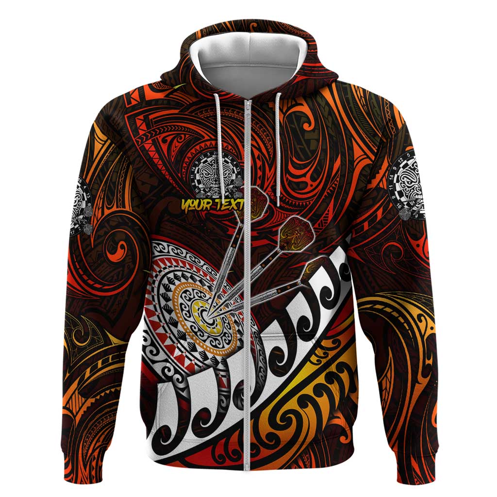 Personalised Fern Maori Darts Zip Hoodie New Zealand Darts