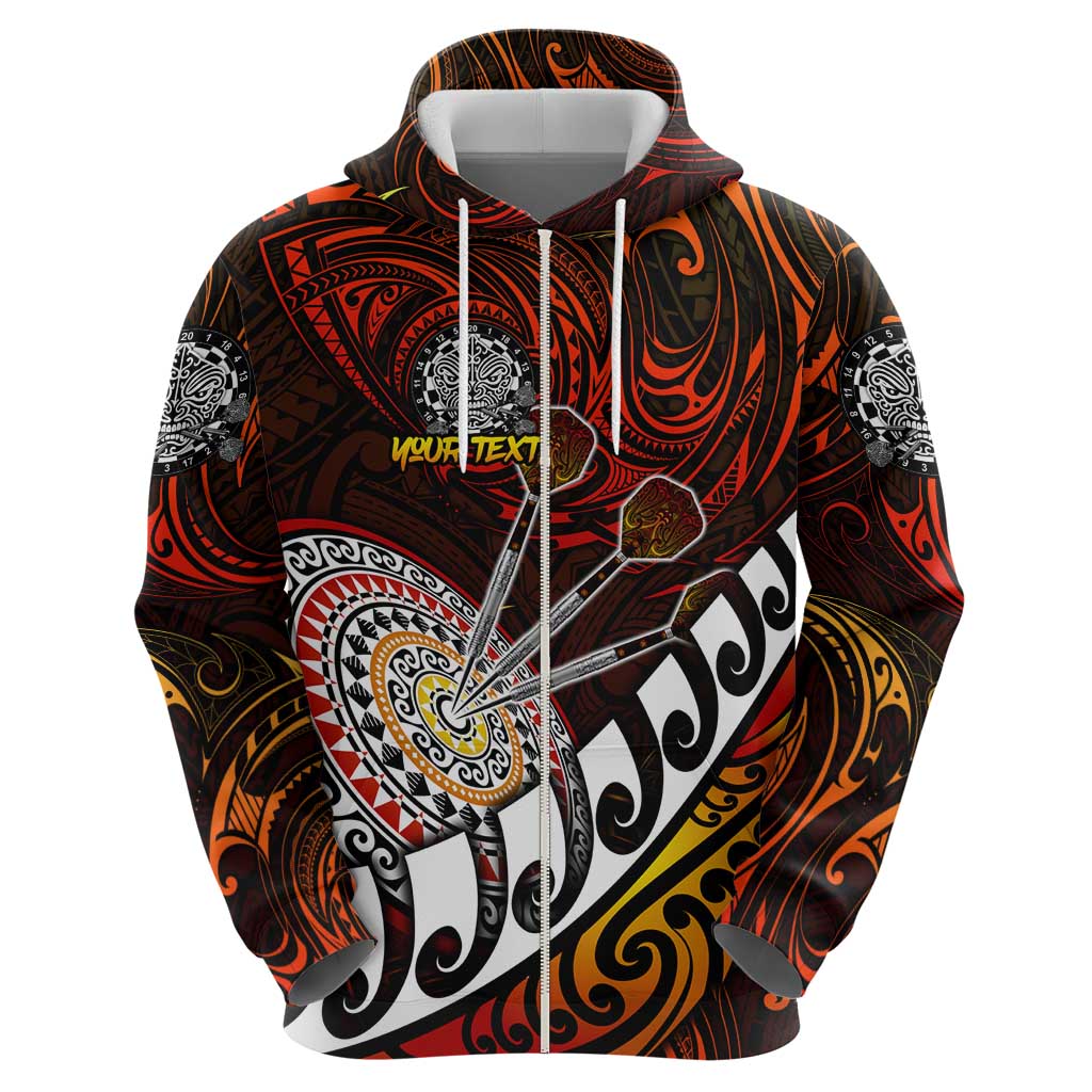 Personalised Fern Maori Darts Zip Hoodie New Zealand Darts