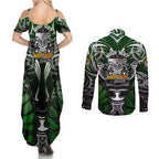 Personalised Warriors Maori Darts Couples Matching Summer Maxi Dress and Long Sleeve Button Shirt New Zealand Darts Silver Fern