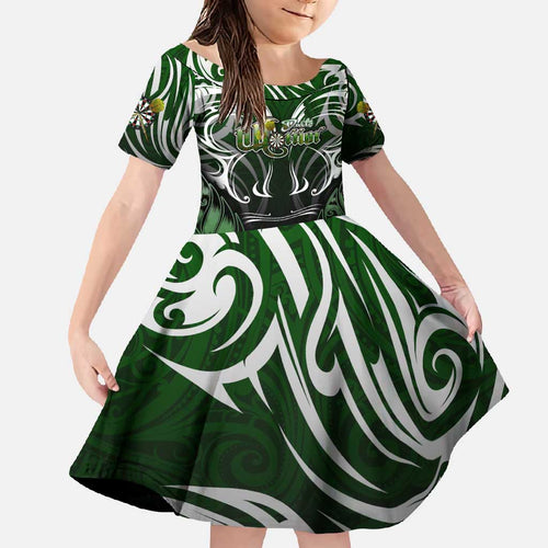 Personalised Warriors Maori Darts Family Matching Long Sleeve Bodycon Dress and Hawaiian Shirt New Zealand Darts Silver Fern
