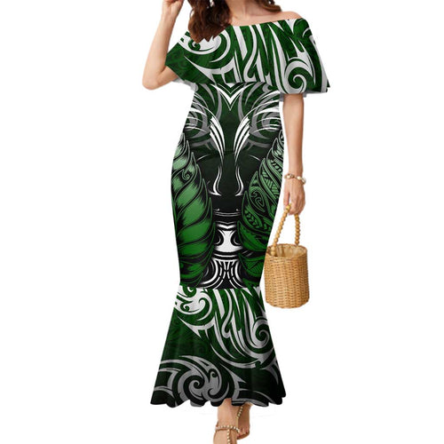 Personalised Warriors Maori Darts Family Matching Mermaid Dress and Hawaiian Shirt New Zealand Darts Silver Fern