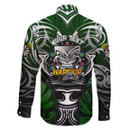 Personalised Warriors Maori Darts Family Matching Off The Shoulder Long Sleeve Dress and Hawaiian Shirt New Zealand Darts Silver Fern