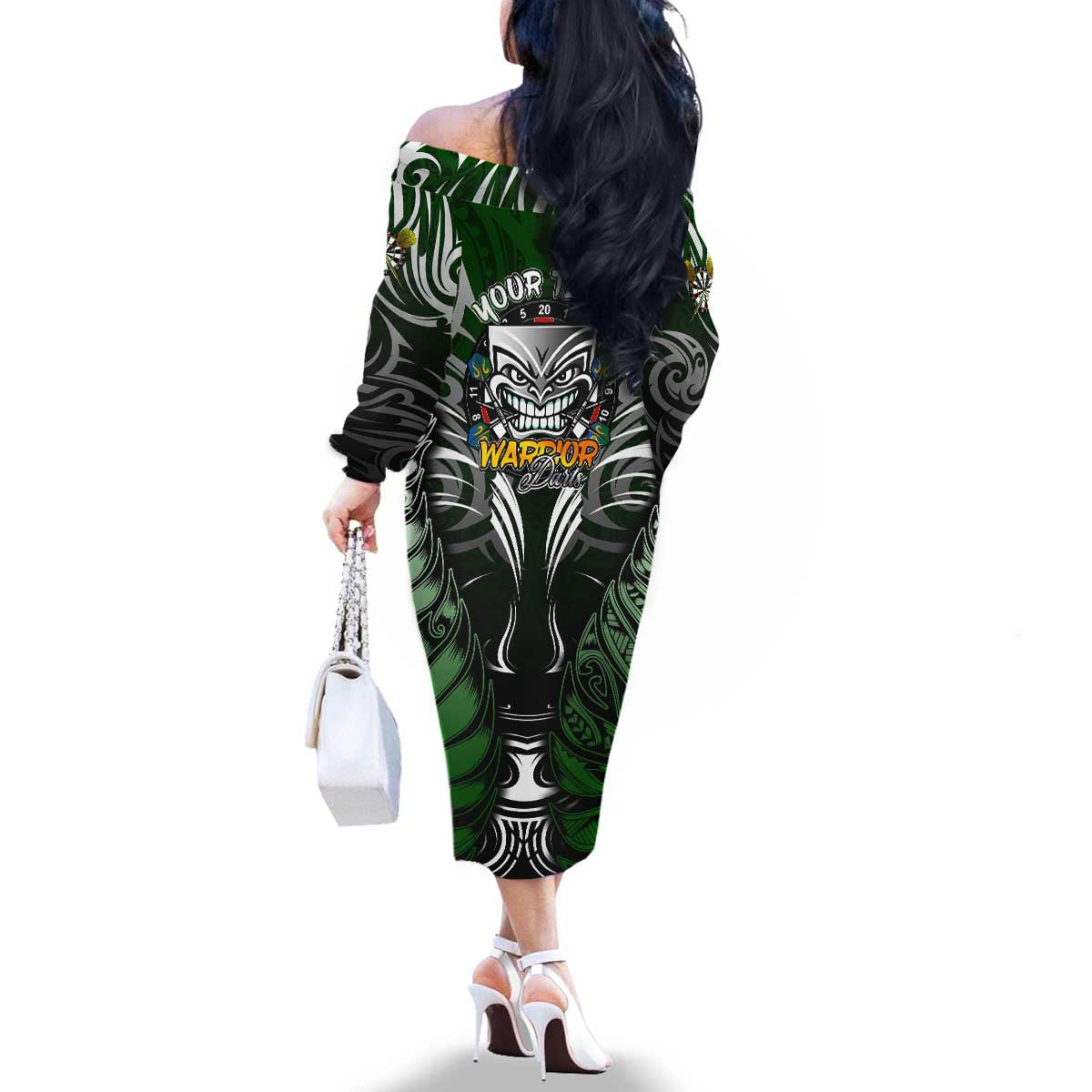 Personalised Warriors Maori Darts Family Matching Off The Shoulder Long Sleeve Dress and Hawaiian Shirt New Zealand Darts Silver Fern