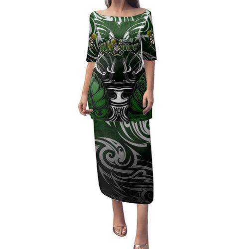 Personalised Warriors Maori Darts Family Matching Puletasi and Hawaiian Shirt New Zealand Darts Silver Fern