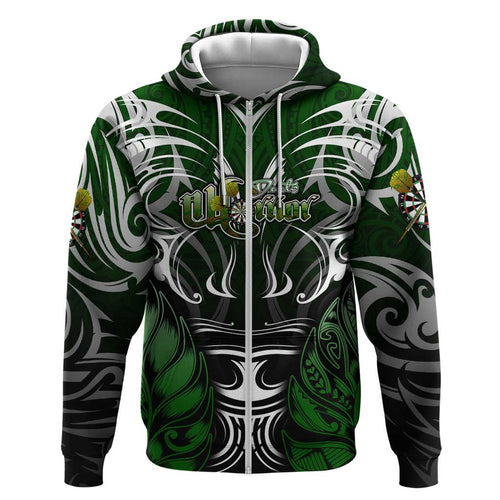 Personalised Warriors Maori Darts Hoodie New Zealand Darts Silver Fern